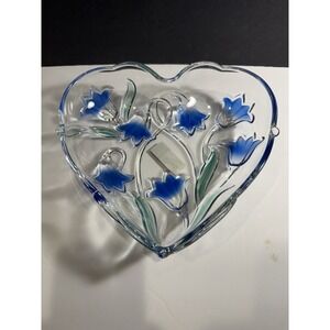 Mikasa Bluebells Greenblue Heart Crystal Bowl Germany Floral Dish